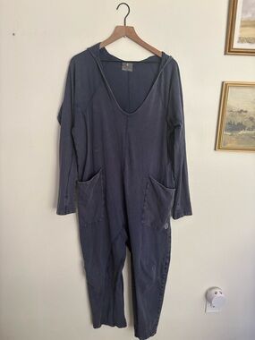 FP Movement by Free People Navy Blue V-Neck Hooded Jumpsuit Hotshot size Medium